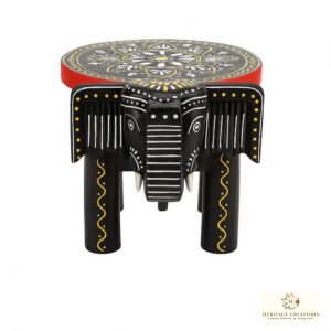 Black Hand Painted Elephant Stool