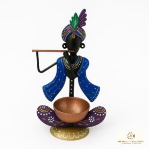 Decorative Krishna, Tea Light Holder (Blue)